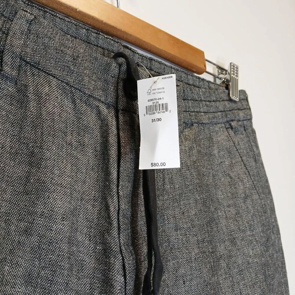 Banana republic womens 30/30  linen cotton pants gray draw string casual